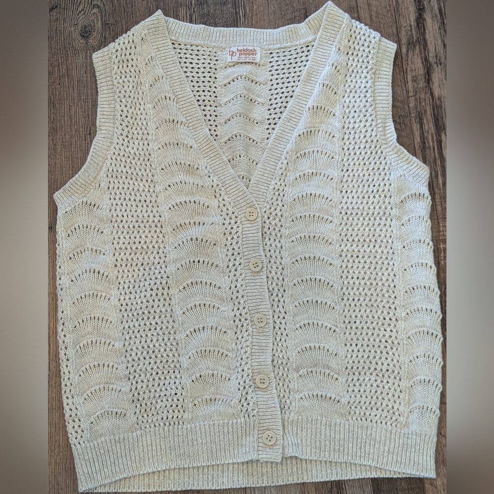 Vintage Beldoch Popper Knit Ivory Cream Sweater Vest